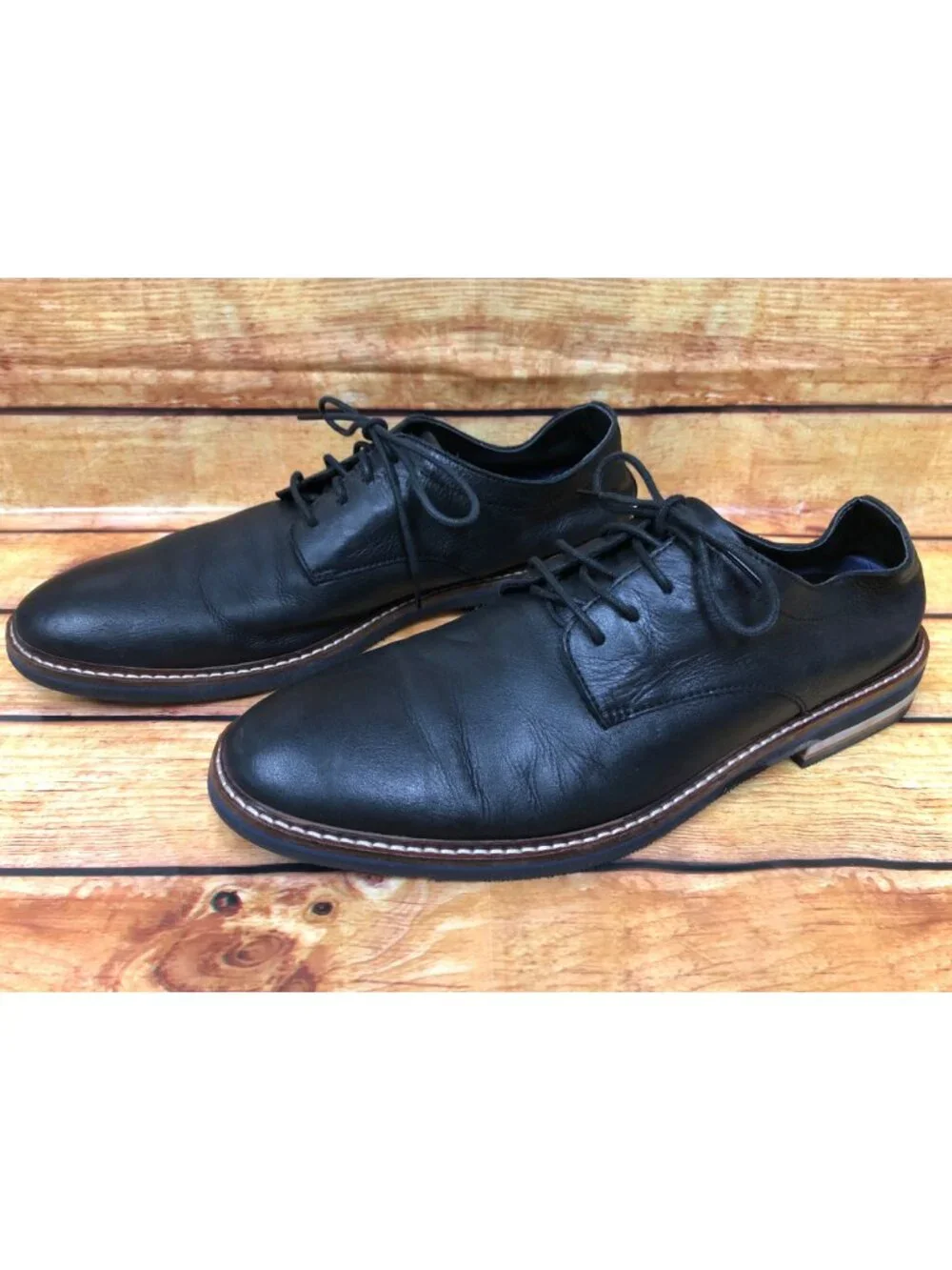 Bostonian Mens 9.5 M Black Leather Oxford Derby 4-eye Shoes